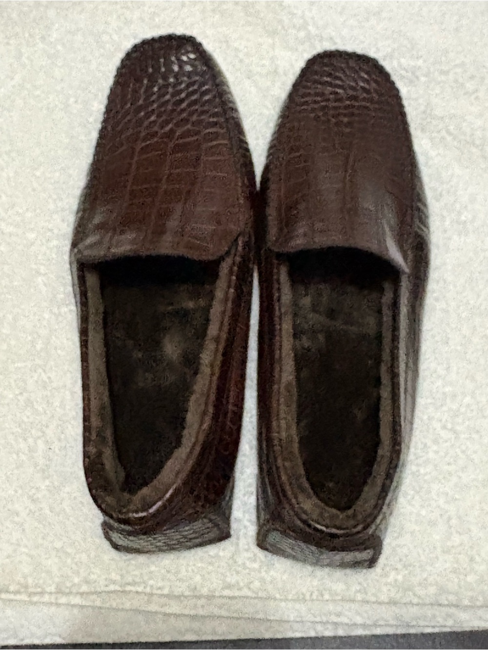 Cole Haan Brown Crocodile Embossed Shearling Driving Loafers Men’s 10M
